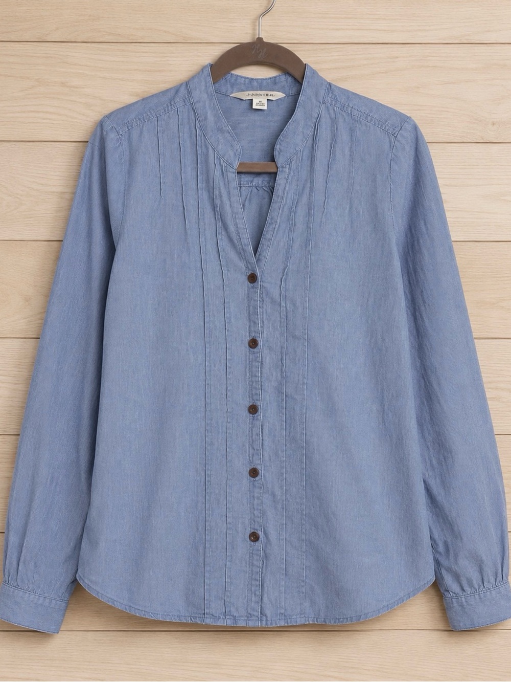 Medium St. John’s Bay Blue Pinstripe Button-Front Blouse | 100% Cotton